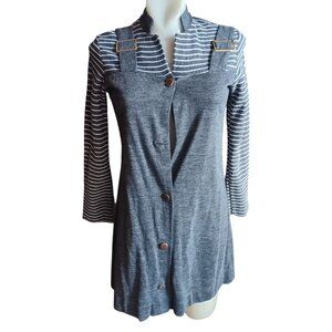 S/M True Vintage 60's Tunic Dress Mod Gray Striped Garage Brass Buckle Straps